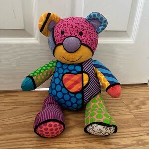 Romero Britto 2010 Tallulah Colorful Patchwork Heart Bear Plush Stuffed Animal